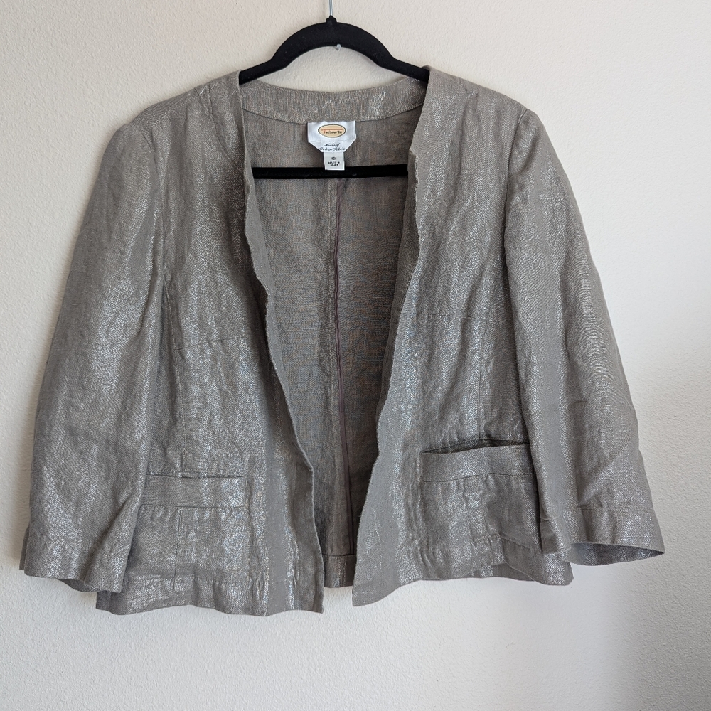Talbots Neutral Beige Open Front Blazer Size 12